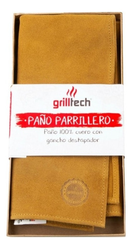 Paño Parrilla Grilltech 100% Cuero + Grabado Laser Color Marrón Liso