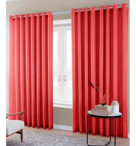 Cortina Blackout Pvc Com Tecido Voil Xadrez 2,80 X 2,70 Cor Vermelho