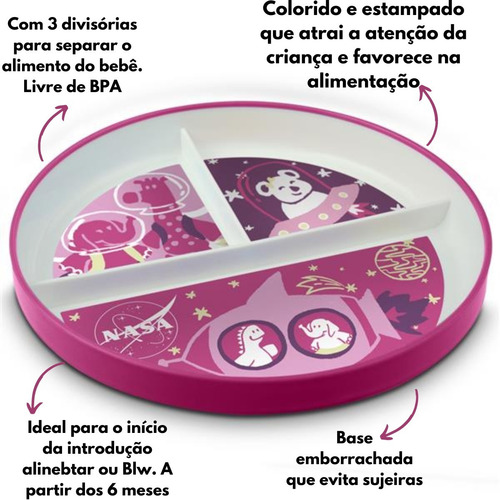 Imagem 2 de 6 de Kit Alimentação Bebê Prato Com Divisória E Colheres Silicone