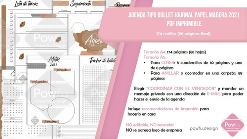 Agenda Bullet Journal Papel Madera 2021 Pdf Imprimible A4/a5