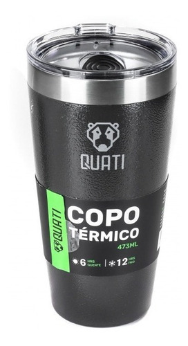 Copo Térmico Aço Inox 473ml Com Tampa Cha Água Cerveja Cor Preto quati