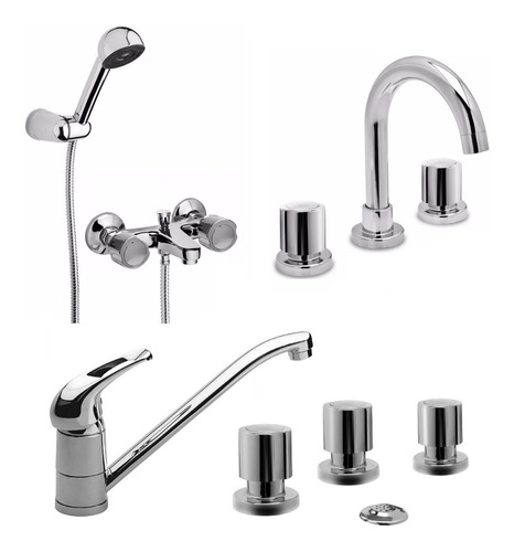 Combo Juego Cocina Y Baño Viva Cromo Ext Monocomando Link