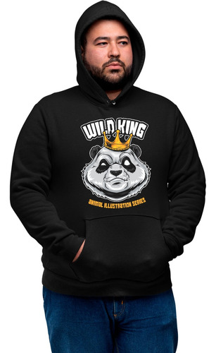 Sudadera Xxl Unisex Negra Wild King Panda Sports Logotipo 