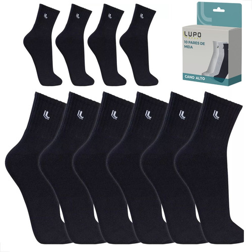 Kit 10 Pares Meia Masculino Adulto Cano Alto Lupo Original