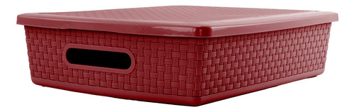 Set De 3 Cestas Plásticas Rectangulares 12 Litros Color Vino