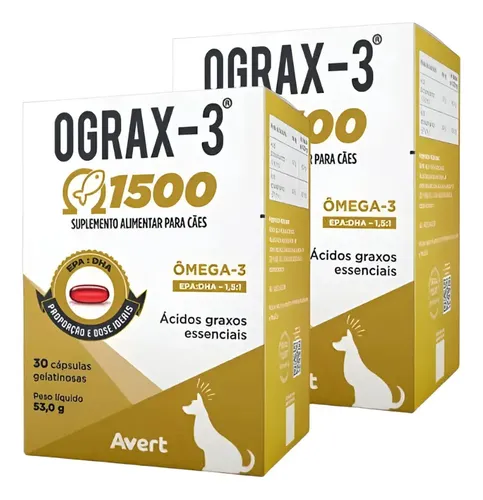 Ograx 1500 Ômega 3 Para Cães E Gatos Avert Kit C/ 2 Unidades