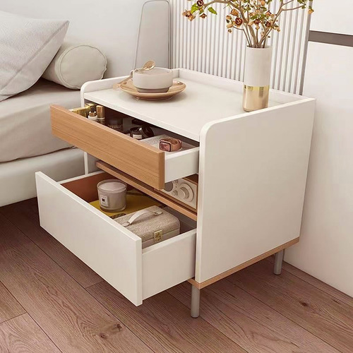 Mesita De Noche buro recamara, Mesa Auxiliar Buros Modernos Con 2 Cajones, buros de madera sencillos Caqui,Patas de metal buro minimalista Lafulaifu Mesa De Noche Elegante,buros de madera modernos
