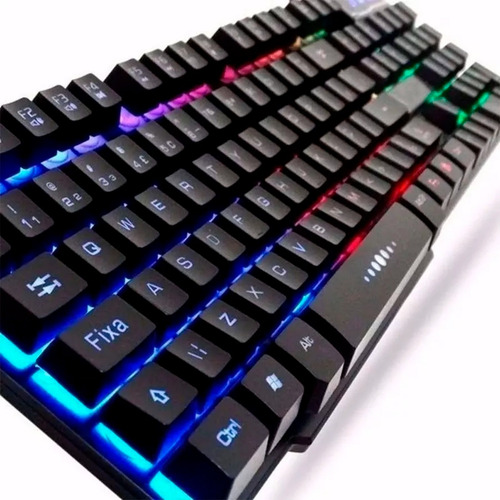 Kit Teclado Mouse Rgb Iluminado Gamer Led Semi Mecanico Abnt Mouse Preto Teclado Preto