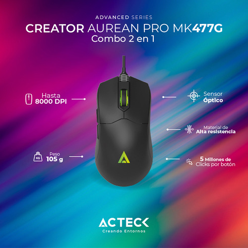 Kit Teclado Y Mouse Acteck Creator Aurean Pro Mk477g Usb Led