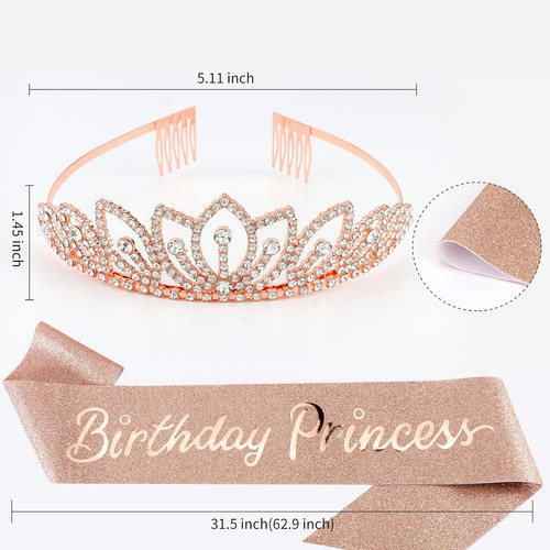 Curasa Corona De Princesa De Oro Rosa Y Banda De Princesa D