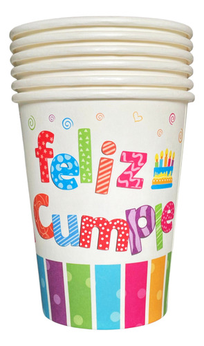 Platos Vasos Servilletas Sorbetes - Feliz Cumple Multicolor Tematica Feliz Cumple