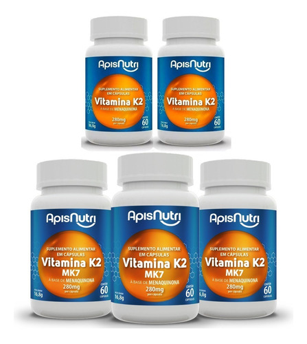 Vitamina K2 Mk7 130mcg 5x 60 Cápsulas 200% I D R Máximo1/dia Sabor Sem Sabor