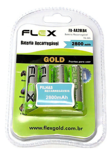 Pilha Recarregável Flex Aa Ni-mh 2800mah Blister Com 4 Un