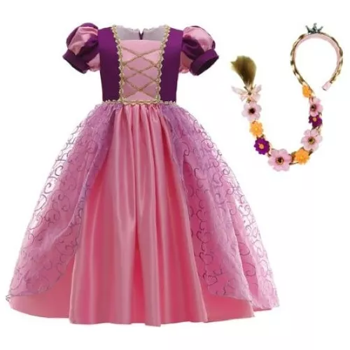 Fantasia Infantil Vestido Princesa Sofia Rapunzel Par Luvas e Tiara