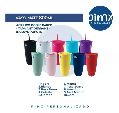 Vaso 800ml Mate Sin Personalizar Acrílico + Popote