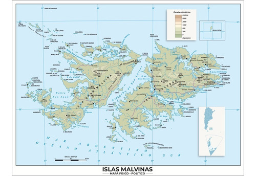 Mapa Islas Malvinas Lona 65cm X 90cm Politico