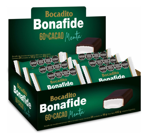 Bocadito Bonafide 60 % Cacao Relleno Menta X 24 U.