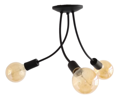 Plafon Lustre Aranha Luminária 3 Lâmpadas Decorativo Cor Preto Bivolt