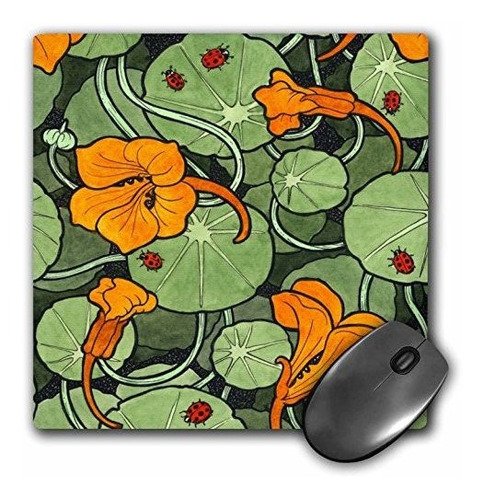 Mouse Pad Flores Art Nouveau Con Mariquitas 8 X 8 