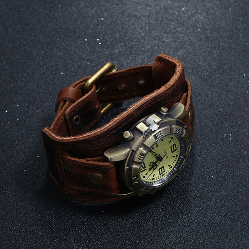 Reloj De Pulsera De Cuero Con Hebilla Retro Punk Para Hombre