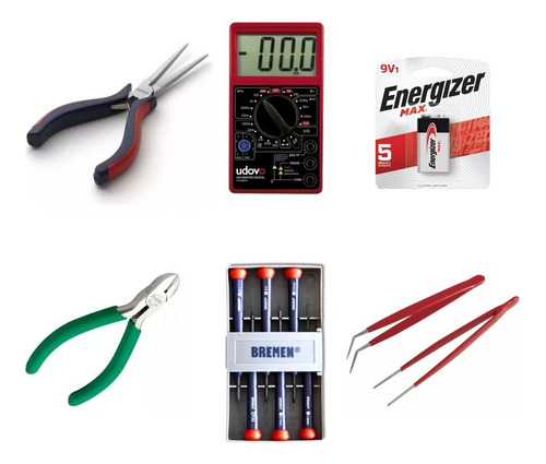 Imagen 1 de 1 de Kit Herramientas Electronica Tester Alicate Perilleros Pinza