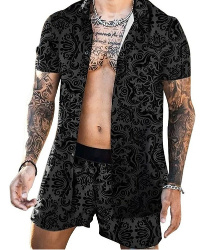 Conjunto Camisa Manga Corta Estampado Hawaiano