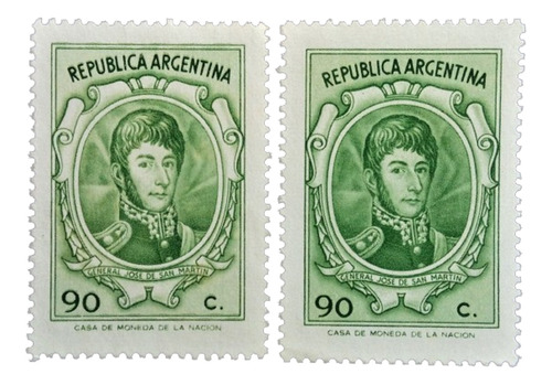 Argentina, Gj 1534-34 A S Martín 90c Colores 70 Nuevs L15562