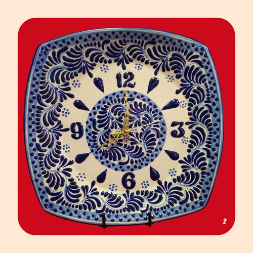 Imagen 1 de 3 de Reloj Cuadrado De Talavera Poblana Barroca Azul 30 Cm M2 Rlj