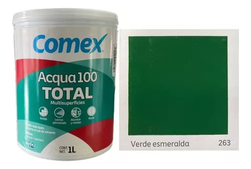 Esmalte Base Agua Acqua 100 Total Multisuperficies 1l Comex Color Verde Esmeralda