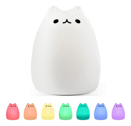 Lámpara Led Silicona Suave Gatito Kawaii Espanta Cuco Niño