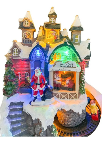 Vila Natalina Casa Do Noel Com Trem Giratório Musical E Led