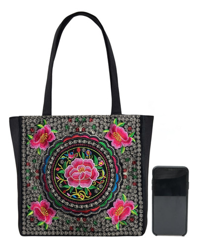 Bolsa Bordada Grande Mujer Flores, De Hombro Dos 2*pzas