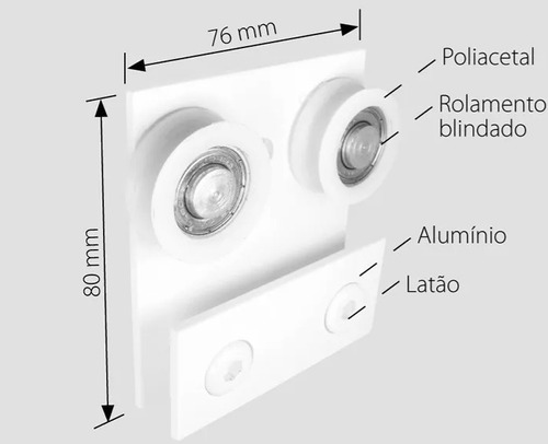 Roldana Dupla Para Trilho P-68 E P-373 Tec Vidro