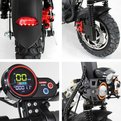 Scooter Electrico Con Asiento Usb Luz Led Alarma 48 Km/h Color Negro