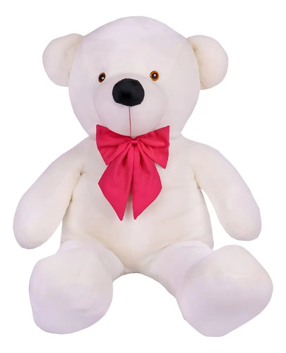 Urso Pelúcia Grande Teddy 1,10 Metros Personalizado Cor Baunilha Laço Pink