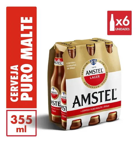 Cerveja Amstel Lager Puro Malte LN 355ml Pack 6 unidades - R$ 25,73