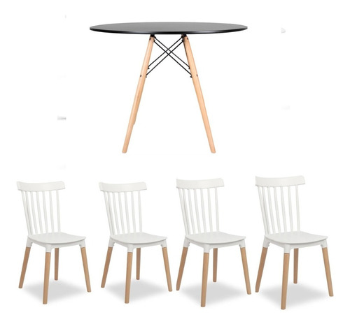 Juego Eames  Comedor Mesa 80cm  + 4 Sillas Pp Multimuebles