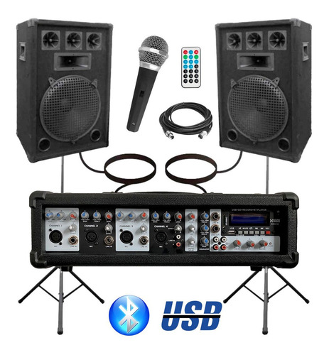 Imagen 1 de 10 de Combo Consola 5 Canales 200w Usb Bluetooth 2 Bafles 12