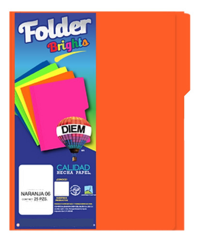 Folder Tamaño Oficio Colores Brillantes 25 Pzas Color Naranja