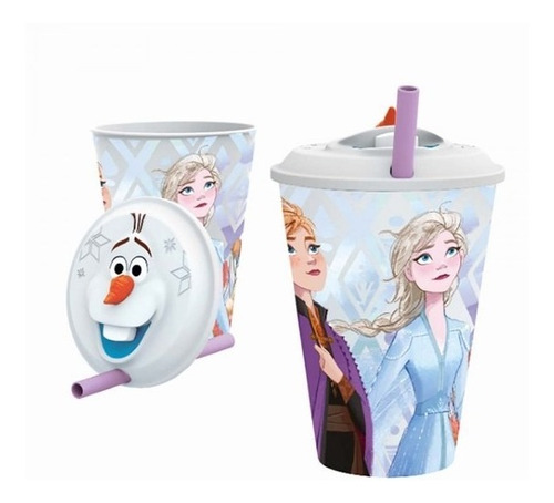 Vaso Con Tapa 3d Con Pajita Olaf Elsa Anna Frozen Disney