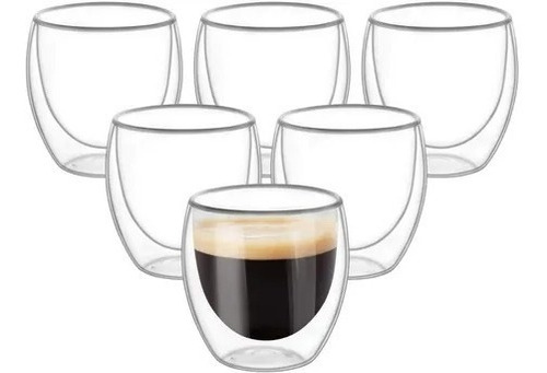 Shot Taza Doble Pared Vidrio Borosilicato 60ml Espresso X6