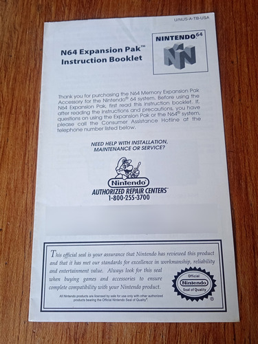 Manual De Instituciones Expansion Pak Nintendo 64 (Usado)