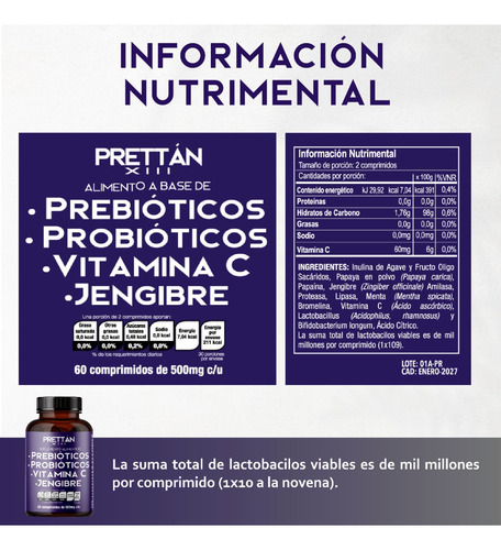 Prebioticos Probioticos Suplemento En Cápsulas 600mg Prettan