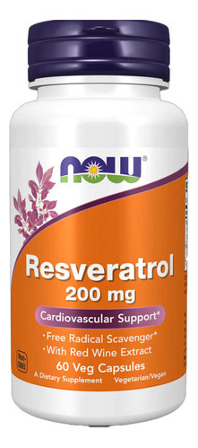 Resveratrol 200 mg Now Foods con extracto de vino tinto, 60 cápsulas, sabor sin sabor