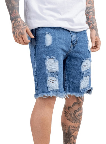 Bermuda Mom Hombre Corto Liso Shorts Jeans Roturas Colores