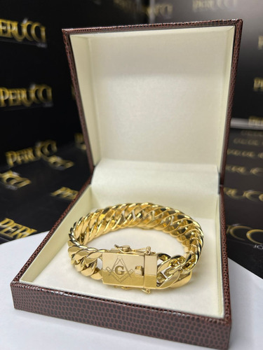 Pulseira Elos Duplos 25 Gramas Ouro 18k 750 Fecho Maçom