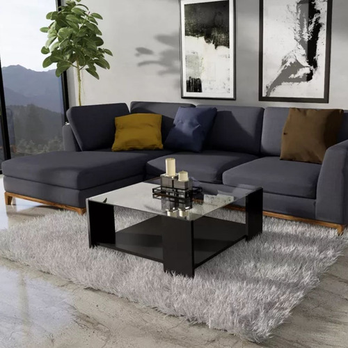 Mesa De Centro Auxiliar Minimalista Cristal Modena Para Sala Negro
