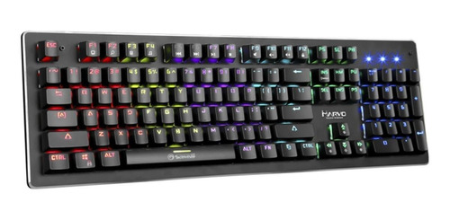Imagen 2 de 3 de Teclado gamer Marvo Scorpion KG909 QWERTY Outemu Blue inglés US color negro con luz rainbow