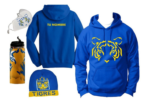 Kit Tigres Uanl Sudadera, Termo, Gorro Y Cubrebocas