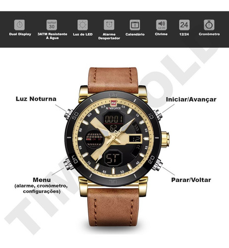 Relógio Masculino Naviforce Esportivo Militar Pulseira Couro